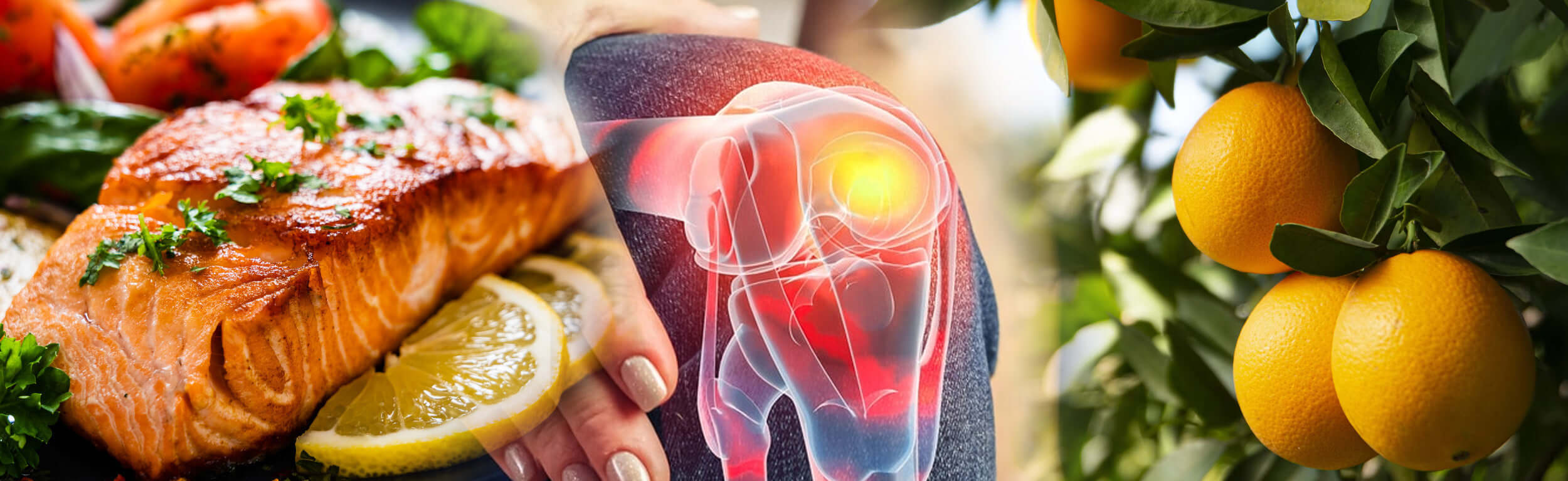 collection of images and foods that represent supporting joint health