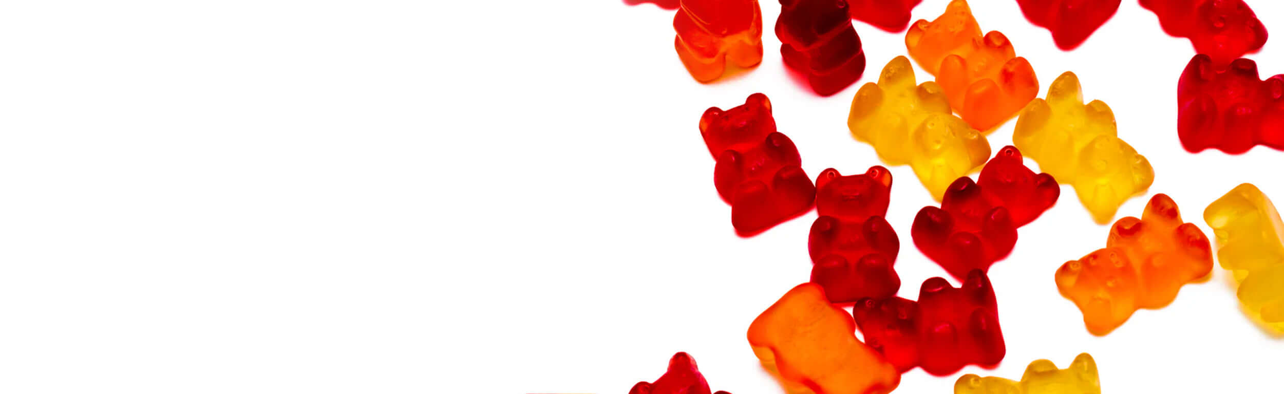 colourful gummy bears in yellow, orange and red
