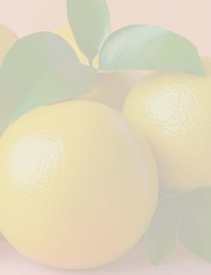 Close-up of ripe grapefruits and leaves, representing the botanical origin of grapefruit essential oil.