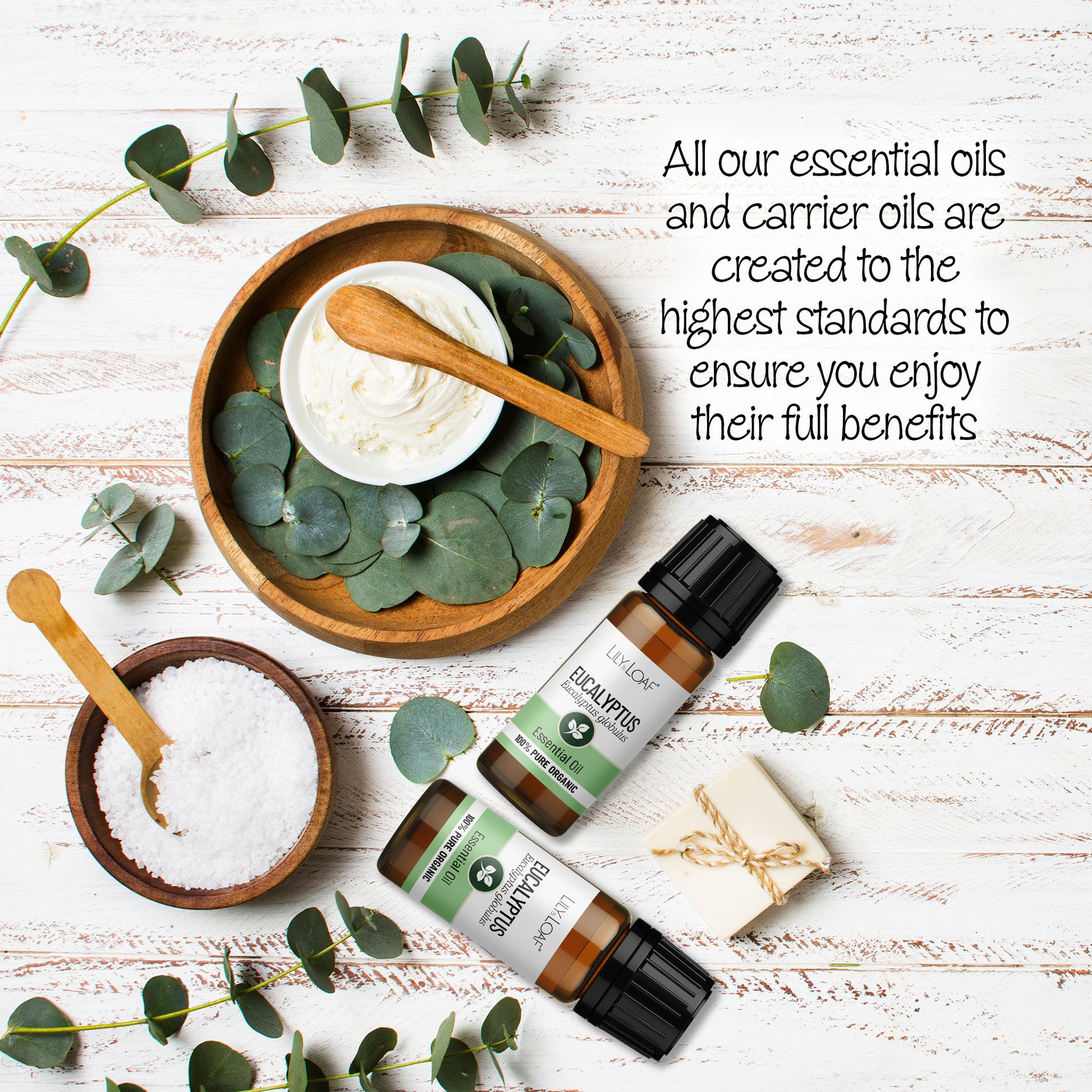 Eucalyptus Organic Essential Oil with spa accessories 