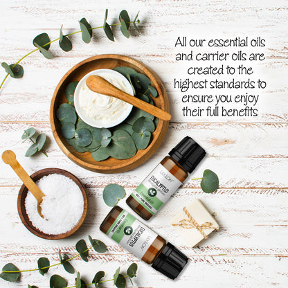 Eucalyptus Organic Essential Oil with spa accessories 
