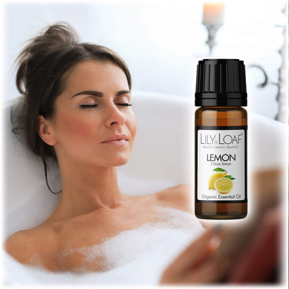 Organic Lemon Essential Oil female relaxing in bath
