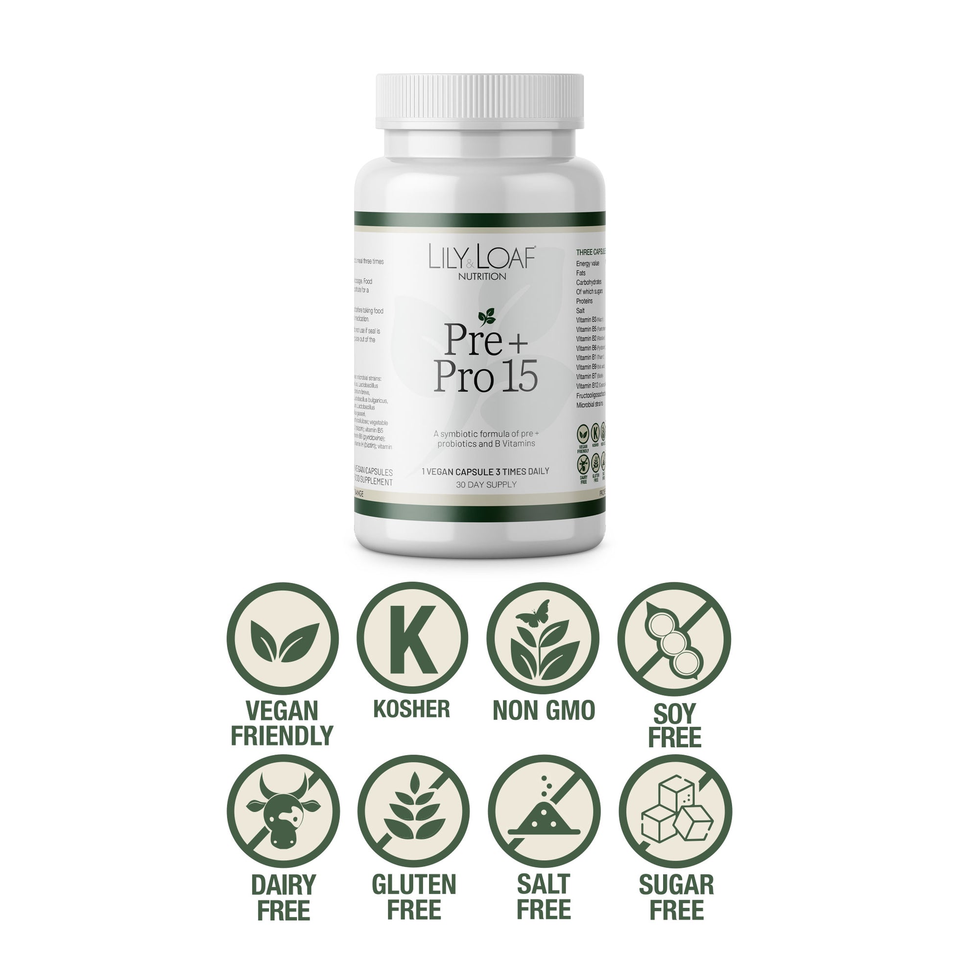 Pre + Pro 15 vegan vegetarian non gmo salt fre sugar free gluten free