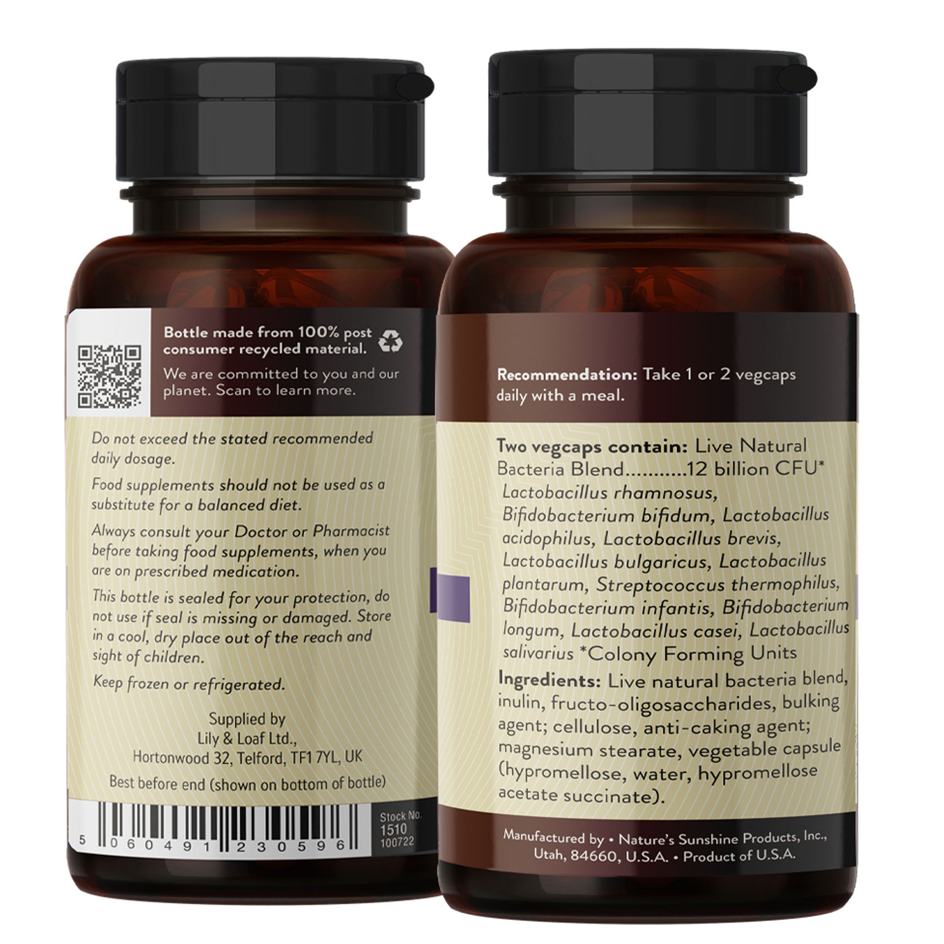 Nature’s Sunshine Pro B11 label detailing instructions for use and nutritional information