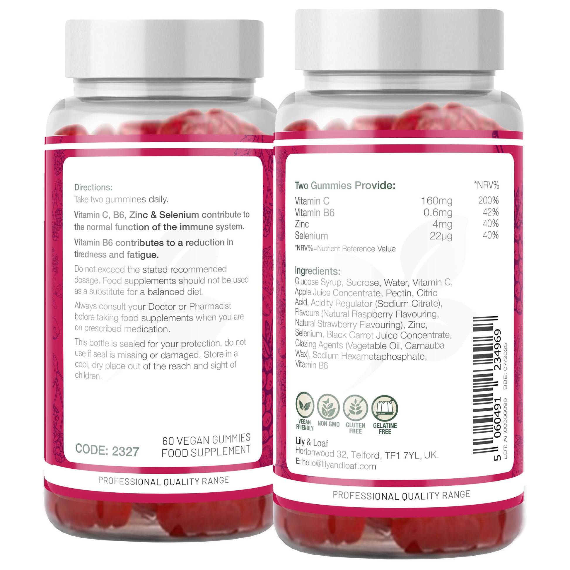 Raspberry Immunity Gummies label information