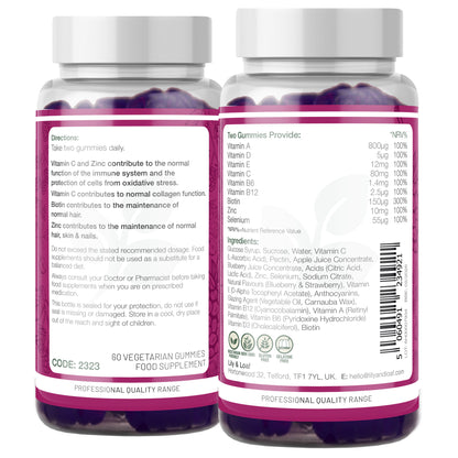 Skin Hair & Nail Gummies label information