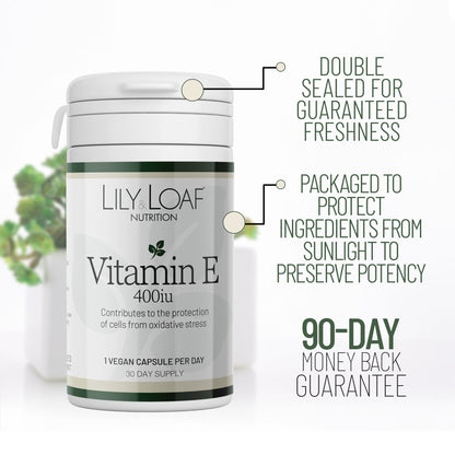 Vitamin E 400IU capsules on a work desk